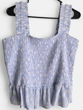 LC Lauren Conrad Pale Blue and Light Pink Smocked Crop Top